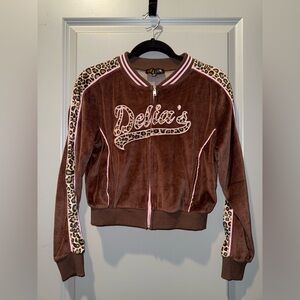 dELiA*s Brown Velour Jacket with Pink and Leopard Accents